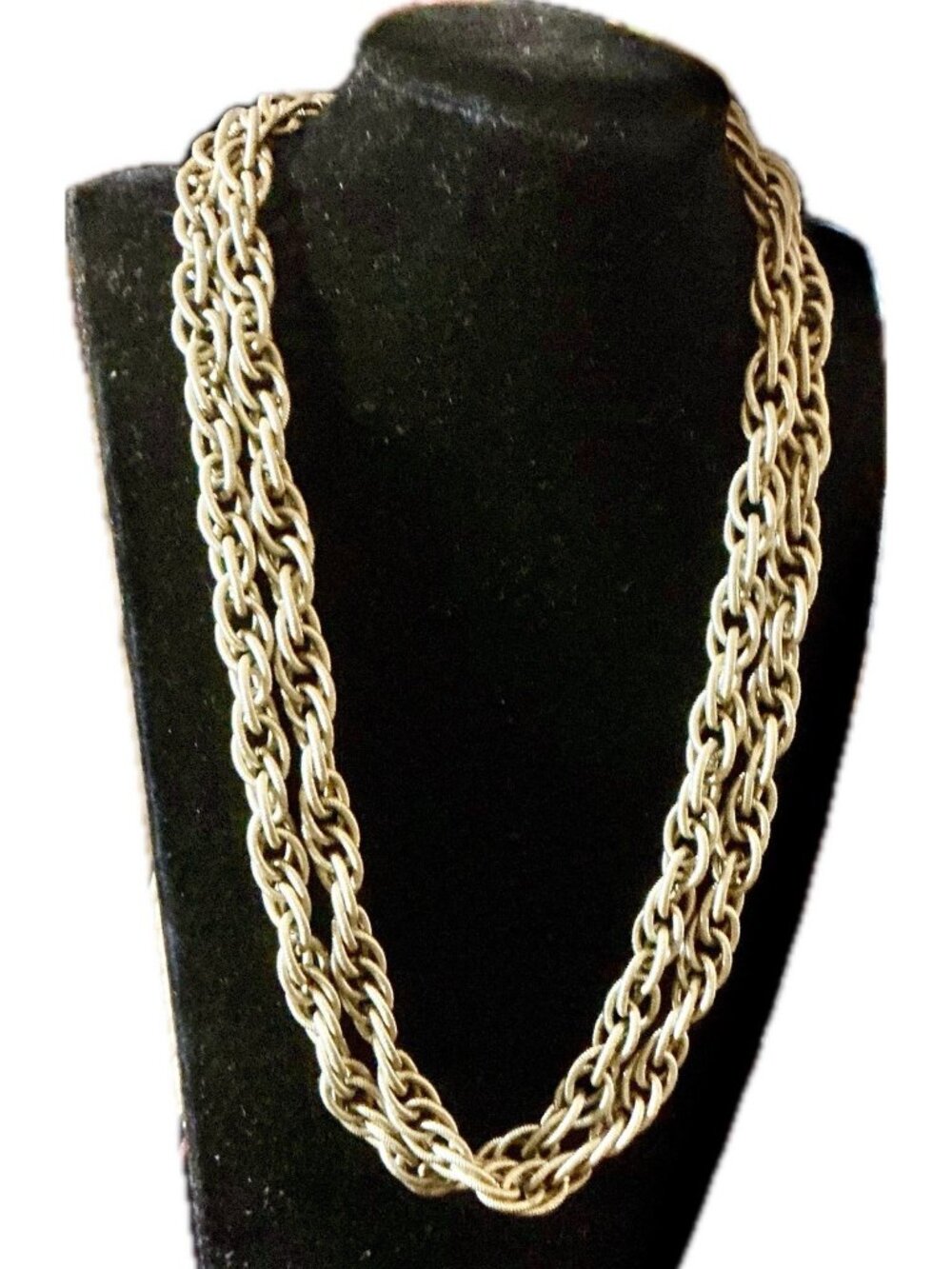 Vintage Chunky Thick Monet Texture Necklace Gold Tone Twisted Cable Link 38”READ